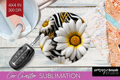 3D Flowers Car Coaster - Summer Coaster PNG Sublimation Product Image 1