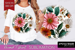 3D Flowers Round Tshirt Background - Summer PNG Sublimation Product Image 1
