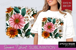 3D Flowers Square Tshirt Background - Summer PNG Sublimation Product Image 1