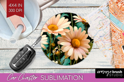 3D Flowers Car Coaster - Summer Coaster PNG Sublimation Product Image 1