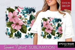 3D Flowers Square Tshirt Background - Summer PNG Sublimation Product Image 1