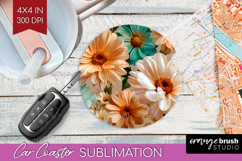 3D Flowers Car Coaster - Summer Coaster PNG Sublimation Product Image 1