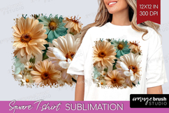 3D Flowers Square Tshirt Background - Summer PNG Sublimation Product Image 1
