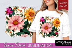 3D Flowers Square Tshirt Background - Summer PNG Sublimation Product Image 1
