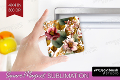 3D Flowers Magnet Sublimation - Summer Square Magnet PNG Product Image 1
