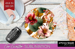 3D Flowers Car Coaster - Summer Coaster PNG Sublimation Product Image 1
