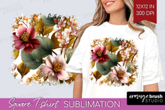 3D Flowers Square Tshirt Background - Summer PNG Sublimation Product Image 1