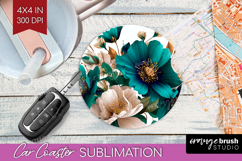3D Flowers Car Coaster - Summer Coaster PNG Sublimation Product Image 1