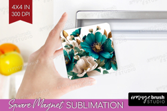 3D Flowers Magnet Sublimation - Summer Square Magnet PNG Product Image 1