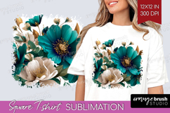 3D Flowers Square Tshirt Background - Summer PNG Sublimation Product Image 1
