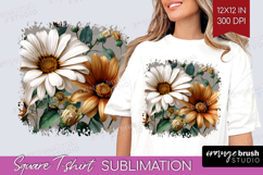 3D Flowers Square Tshirt Background - Summer PNG Sublimation Product Image 1