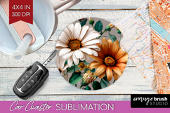 3D Flowers Car Coaster - Summer Coaster PNG Sublimation Product Image 1