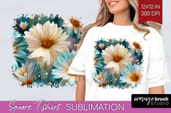3D Flowers Square Tshirt Background - Summer PNG Sublimation Product Image 1