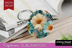 3D Flowers Keychain PNG - Summer Keychain Sublimation Product Image 1