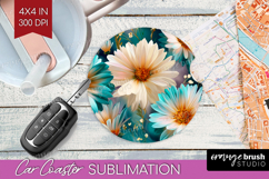 3D Flowers Car Coaster - Summer Coaster PNG Sublimation Product Image 1