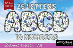 Summer Flowers Doodle Aphabet Clipart - Floral Letters PNG Product Image 1