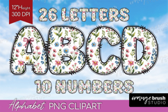 Summer Flowers Doodle Aphabet Clipart - Floral Letters PNG Product Image 1