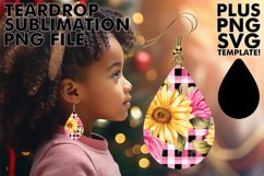 Leopard Sunflower Teardrop Earrings Sublimation Art Product Image 1
