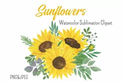 Sunflower sublimation watercolor bouquet, PNG clipart Product Image 1