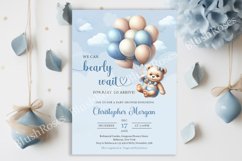 Teddy bear with balloons blue and ivory Boy bay shower ZB78 Product Image 1