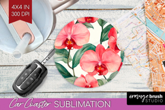 Tropical Flowers Car Coaster - Floral Coaster PNG Product Image 1