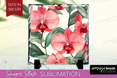 Tropical Flowers Slate PNG - Floral Square Slate Sublimation Product Image 1