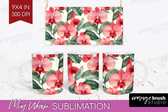 Tropical Flowers Mug Wrap - Floral Mug PNG Sublimation Product Image 1