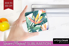 Tropical Flowers Magnet Sublimation - Floral Square Magnet Product Image 1