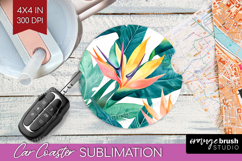 Tropical Flowers Car Coaster - Floral Coaster PNG Product Image 1