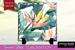 Tropical Flowers Slate PNG - Floral Square Slate Sublimation Product Image 1
