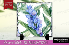 Tropical Flowers Slate PNG - Floral Square Slate Sublimation Product Image 1