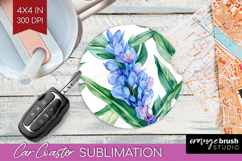 Tropical Flowers Car Coaster - Floral Coaster PNG Product Image 1