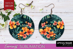 Tropical Flowers Round Earrings - Floral PNG Sublimation Product Image 1