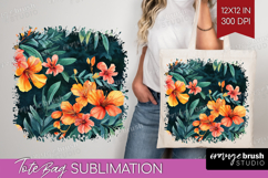 Tropical Flowers Tote Bag - Floral Tote Bag PNG Sublimation Product Image 1