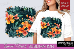 Tropical Flowers Square Tshirt Background - Floral PNG Product Image 1