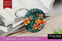 Tropical Flowers Keychain PNG - Floral Keychain Sublimation Product Image 1