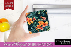 Tropical Flowers Magnet Sublimation - Floral Square Magnet Product Image 1