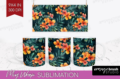 Tropical Flowers Mug Wrap - Floral Mug PNG Sublimation Product Image 1