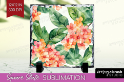 Tropical Flowers Slate PNG - Floral Square Slate Sublimation Product Image 1
