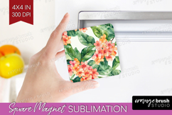 Tropical Flowers Magnet Sublimation - Floral Square Magnet Product Image 1
