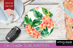 Tropical Flowers Car Coaster - Floral Coaster PNG Product Image 1