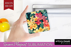 Tropical Flowers Magnet Sublimation - Floral Square Magnet Product Image 1