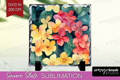 Tropical Flowers Slate PNG - Floral Square Slate Sublimation Product Image 1