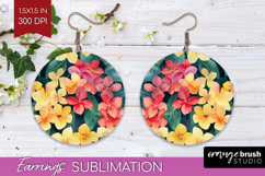 Tropical Flowers Round Earrings - Floral PNG Sublimation Product Image 1