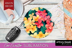 Tropical Flowers Car Coaster - Floral Coaster PNG Product Image 1