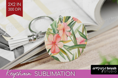 Tropical Flowers Keychain PNG - Floral Keychain Sublimation Product Image 1