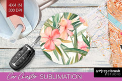 Tropical Flowers Car Coaster - Floral Coaster PNG Product Image 1