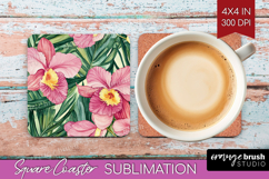 Tropical Flowers Square Coaster - Floral Coaster PNG Product Image 1