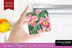Tropical Flowers Magnet Sublimation - Floral Square Magnet Product Image 1