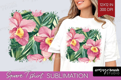 Tropical Flowers Square Tshirt Background - Floral PNG Product Image 1